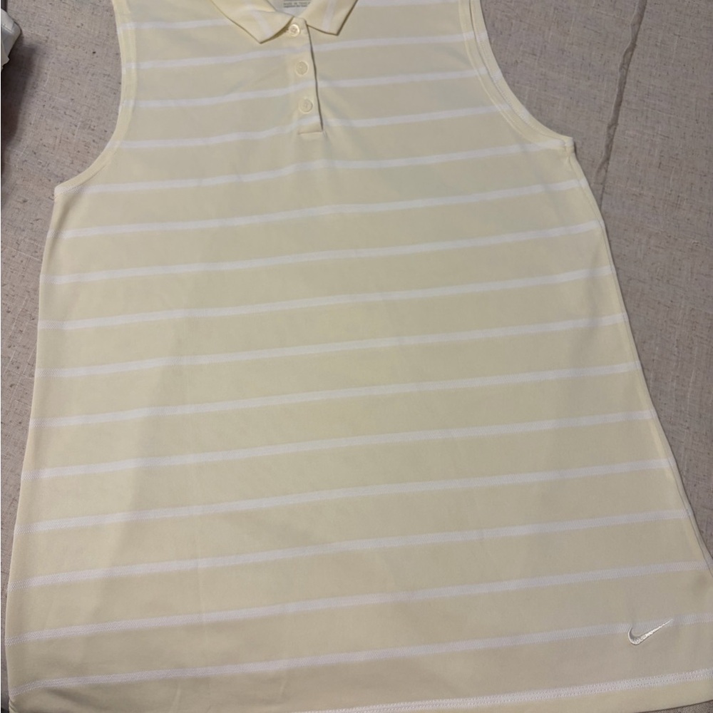 Nike Cream and White Striped Sleeveless Polo